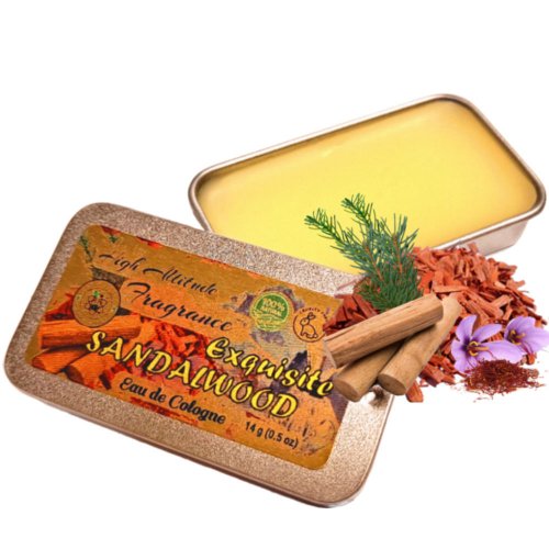 EXQUISITE SANDALWOOD Cologne - Eau de Cologne - Solid Balm - Aromatherapy Essential Oils (Woods, Santalum Album, Amyris, Amber, Palo Santo, Saffron) Natural Fragrance