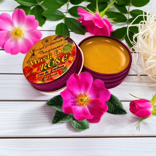 MUSK ROSE Perfume - Eau de Parfum - Solid Balm - Aromatherapy Essential Oils (Rosa Moschata, De Mai, Damascena, White Champaca, Tuberose) Natural Fragrance