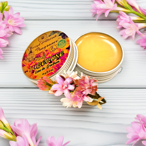 PINK TUBEROSE Perfume - Eau de Parfum - Solid Balm - Aromatherapy Essential Oils (Polianthes Tuberosa, Honeysuckle, Rose, Frangipani, Jasmine, Mandarin, Lily, Green Tea) Natural Fragrance
