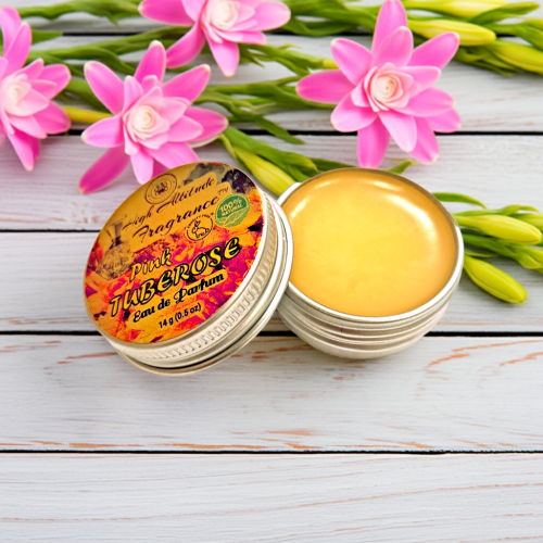 PINK TUBEROSE Perfume - Eau de Parfum - Solid Balm - Aromatherapy Essential Oils (Polianthes Tuberosa, Honeysuckle, Rose, Frangipani, Jasmine, Mandarin, Lily, Green Tea) Natural Fragrance