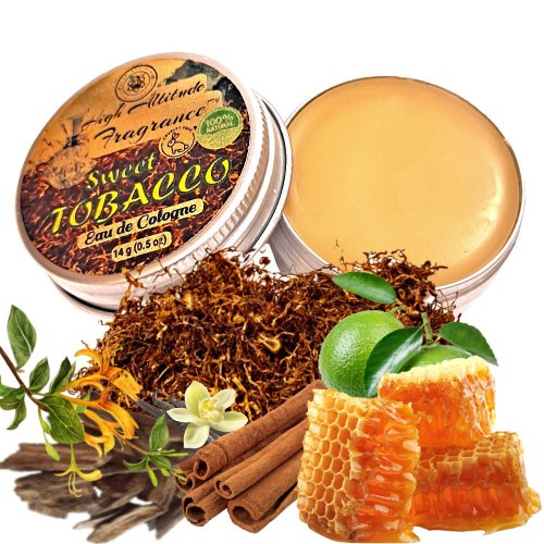 SWEET TOBACCO Cologne - Eau de Cologne - Solid Balm - Aromatherapy Essential Oils (Nicotiana Tabacum, Honeysuckle, Bergamot, Labdanum, Cinnamon, Vanilla, Orris, Oud) - Natural Fragrance